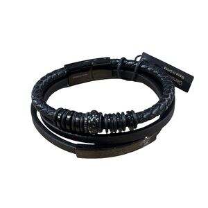 Anthony Jacobs Black Braided Bracelet Men Leather mixed Media